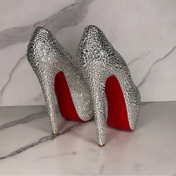 Christian Louboutin Highness AB Strass Crystal Peep Pump Size EU 37.5 / US 7.5 - Picture 3 of 14
